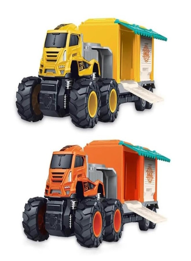 KONIGIN Game 1:43 4WD Diecast Alloy Salling Transportation Truck Toys with Friction Powered Vehicles Toy Best Birthday Gift for Kids (2 Pcs_Multicolor) - Image 1